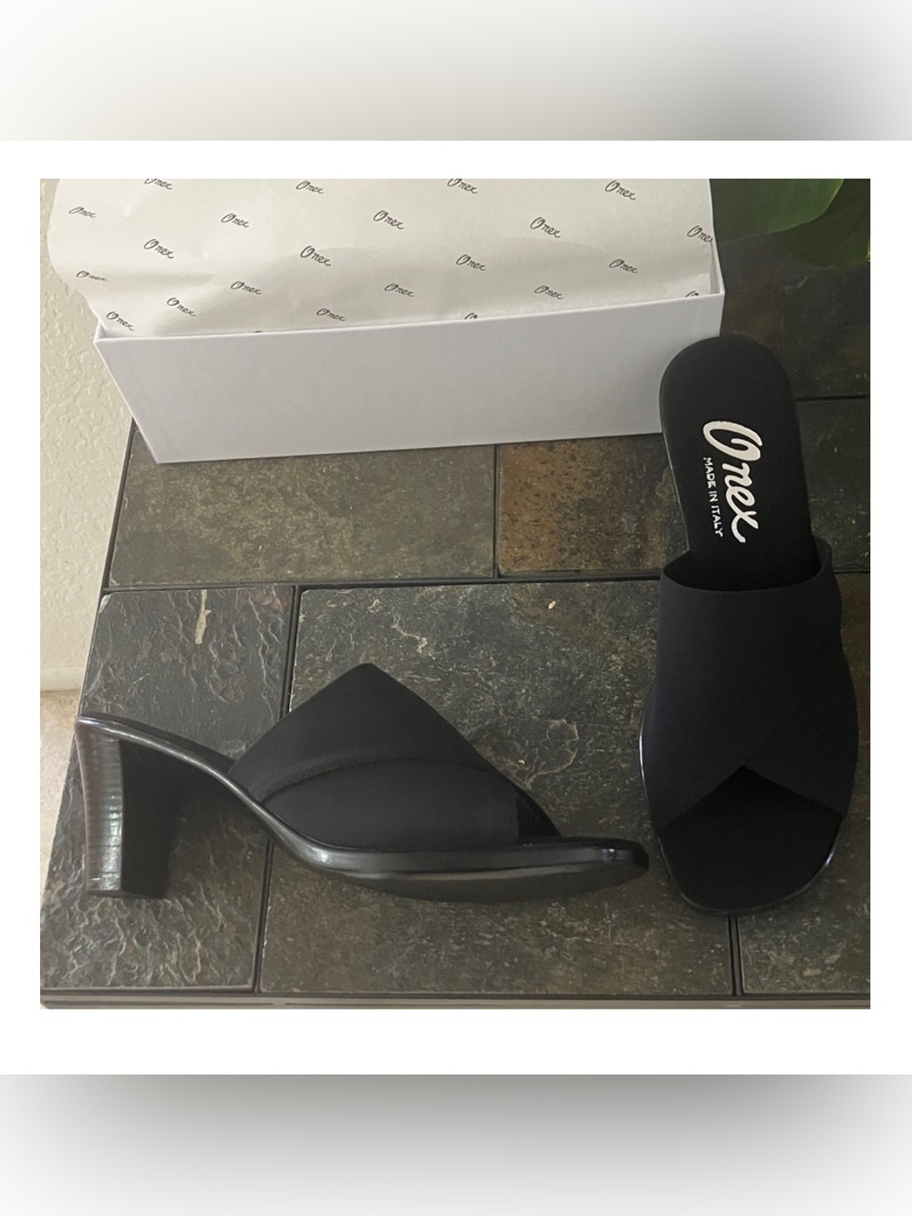Onex Black Crisscross Slide Mules with Block Heel Style Crista Size 11 NEW
